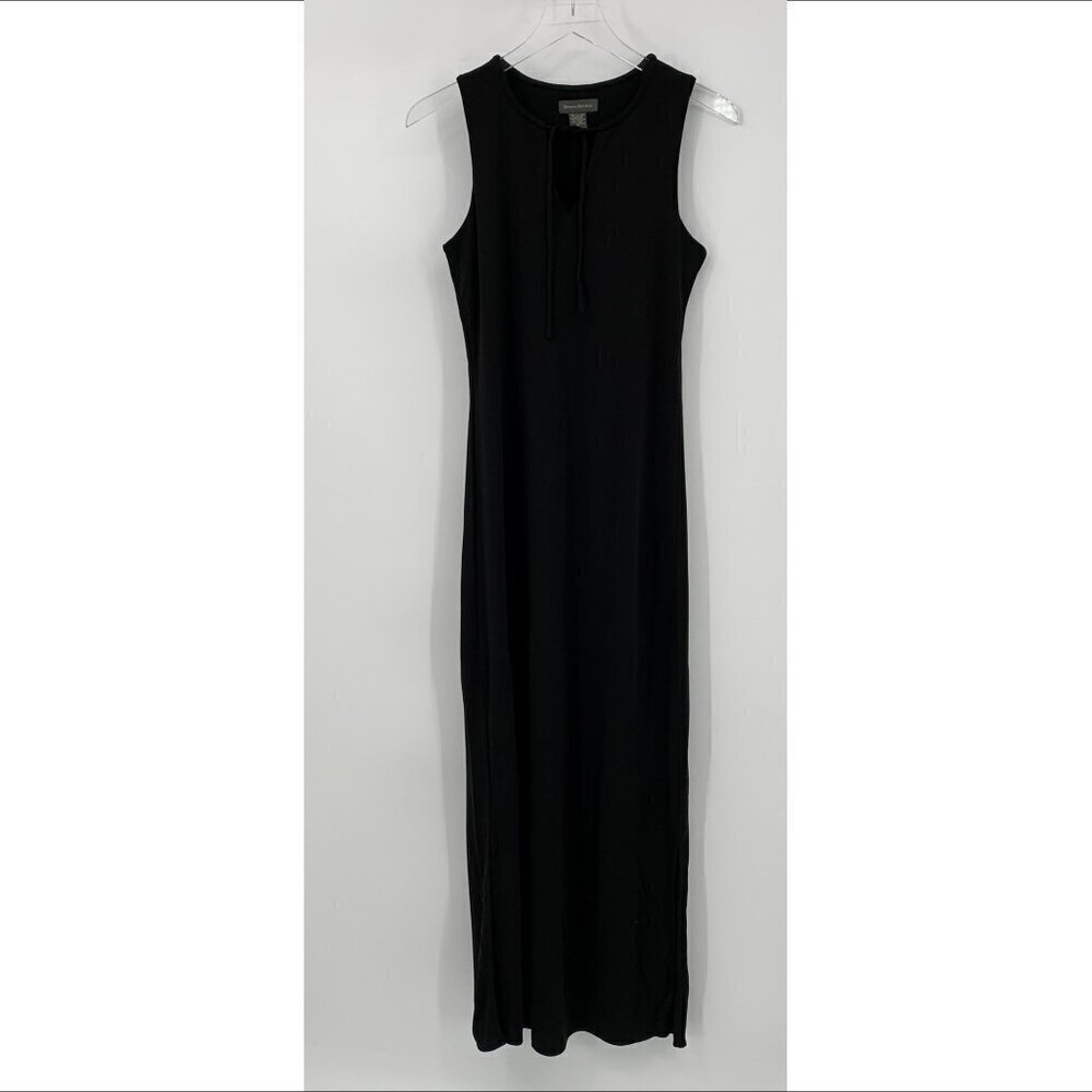 Banana Republic column maxi dress black jersey knit sleeveless tie v-neck Medium
